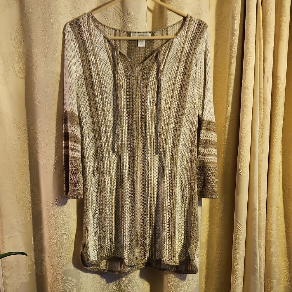 Christopher & Banks Gray and Tan Tie Front Tunic
